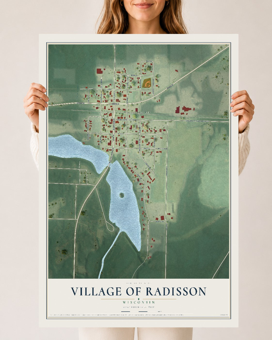 Map of Radisson, Wisconsin, 24 x 36 inch unframed archival matte print