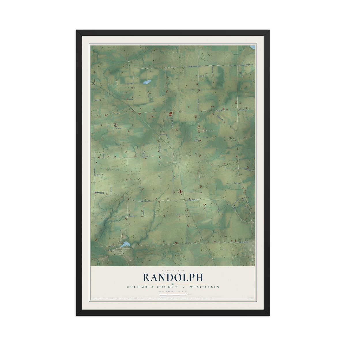 Map of Randolph, Columbia County, Wisconsin, 12 x 18 inch print in a black wood frame