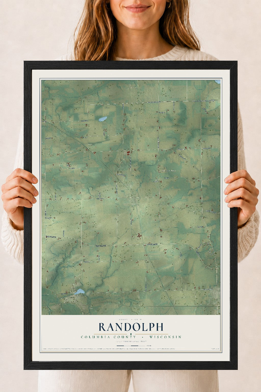 Map of Randolph, Columbia County, Wisconsin, 18 x 24 inch print in a black wood frame