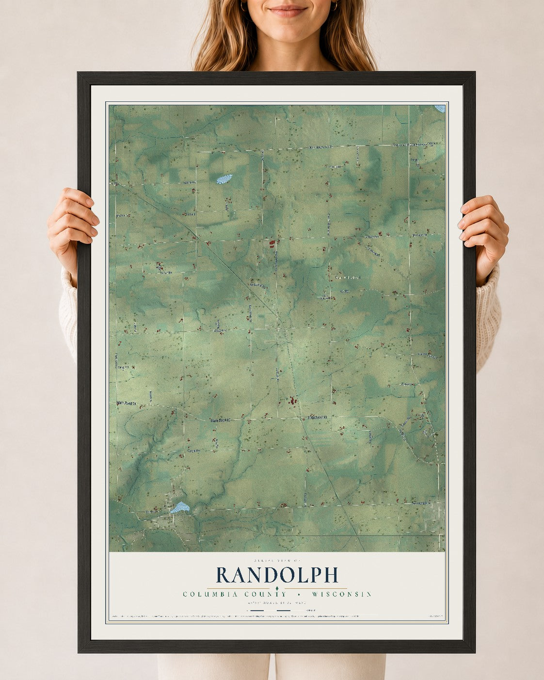 Map of Randolph, Columbia County, Wisconsin, 24 x 36 inch print in a black wood frame