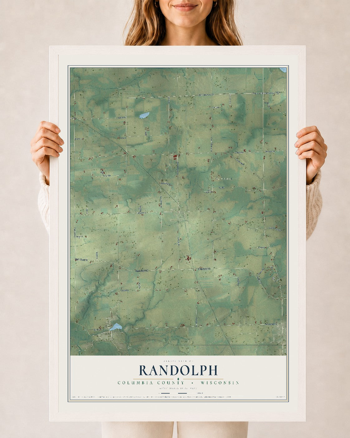 Map of Randolph, Columbia County, Wisconsin, 24 x 36 inch print in a white wood frame
