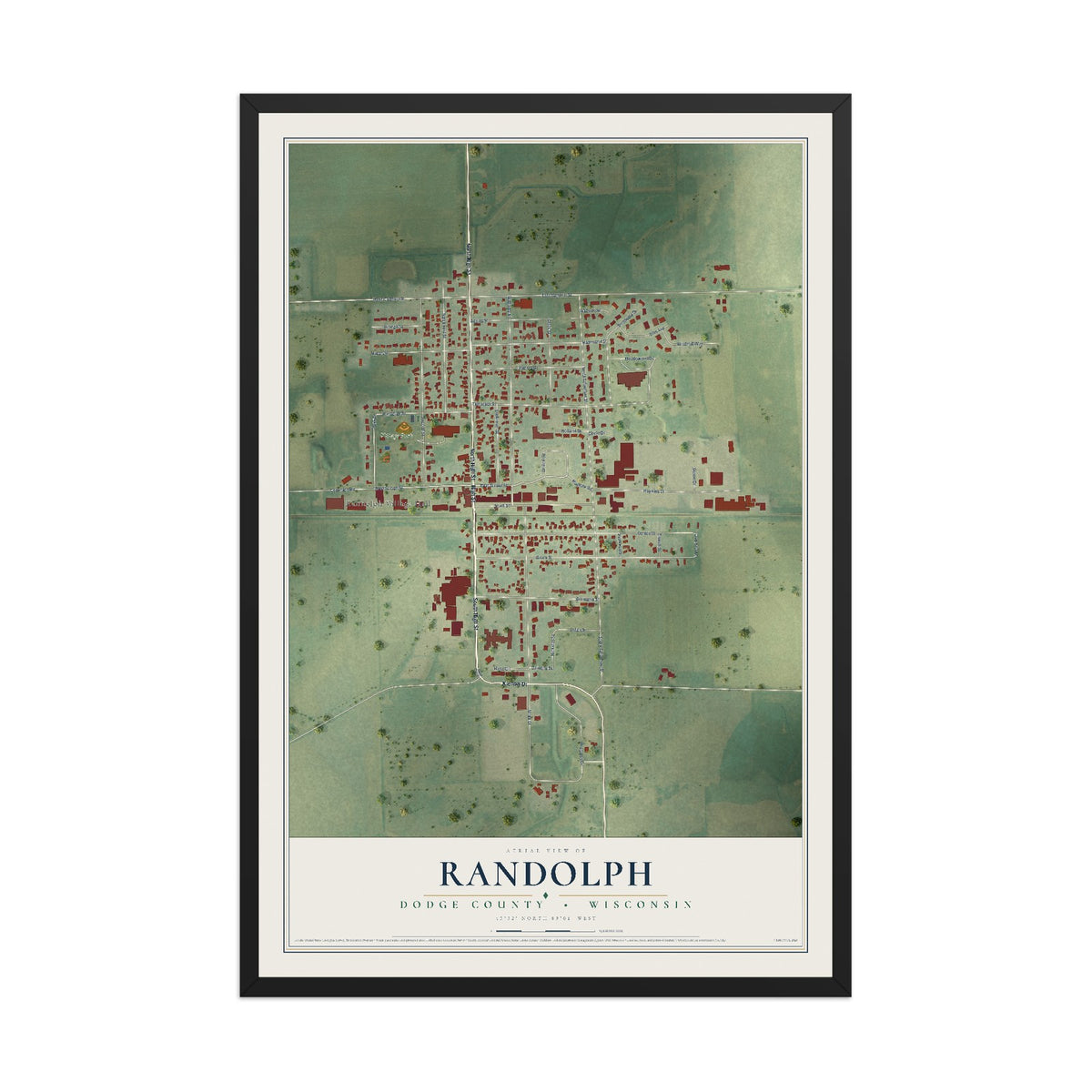 Map of Randolph, Dodge County, Wisconsin, 12 x 18 inch print in a black wood frame