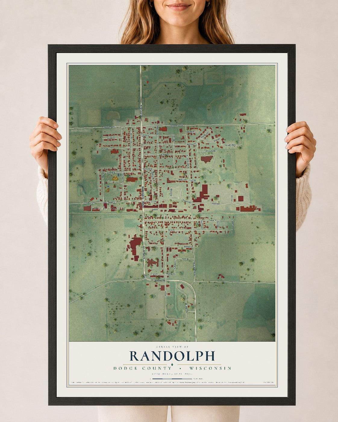 Map of Randolph, Dodge County, Wisconsin, 24 x 36 inch print in a black wood frame