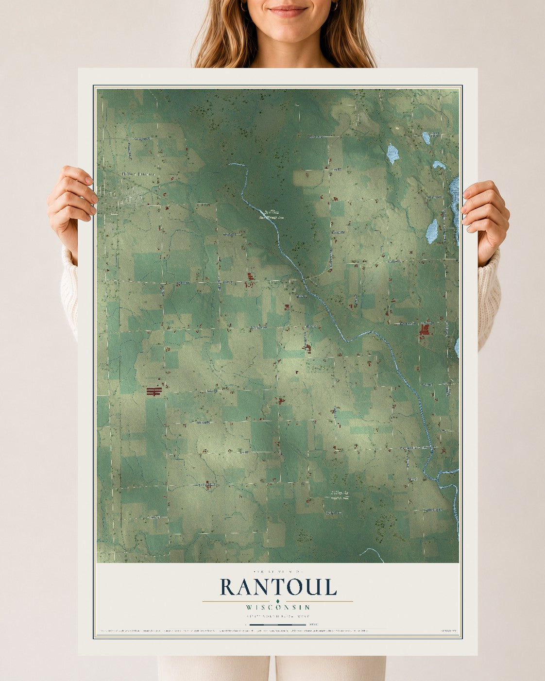 Map of Rantoul, Wisconsin, 24 x 36 inch unframed archival matte print
