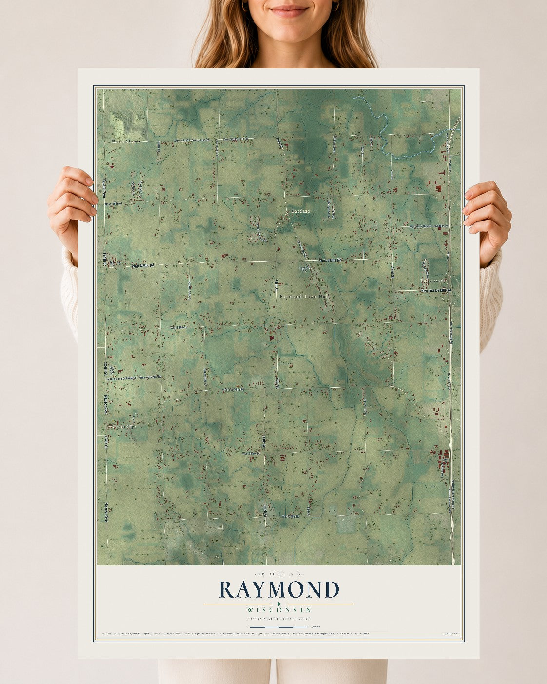 Map of Raymond, Wisconsin, 24 x 36 inch unframed archival matte print