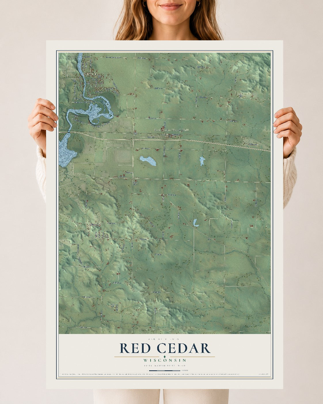 Map of Red Cedar, Wisconsin, 24 x 36 inch unframed archival matte print