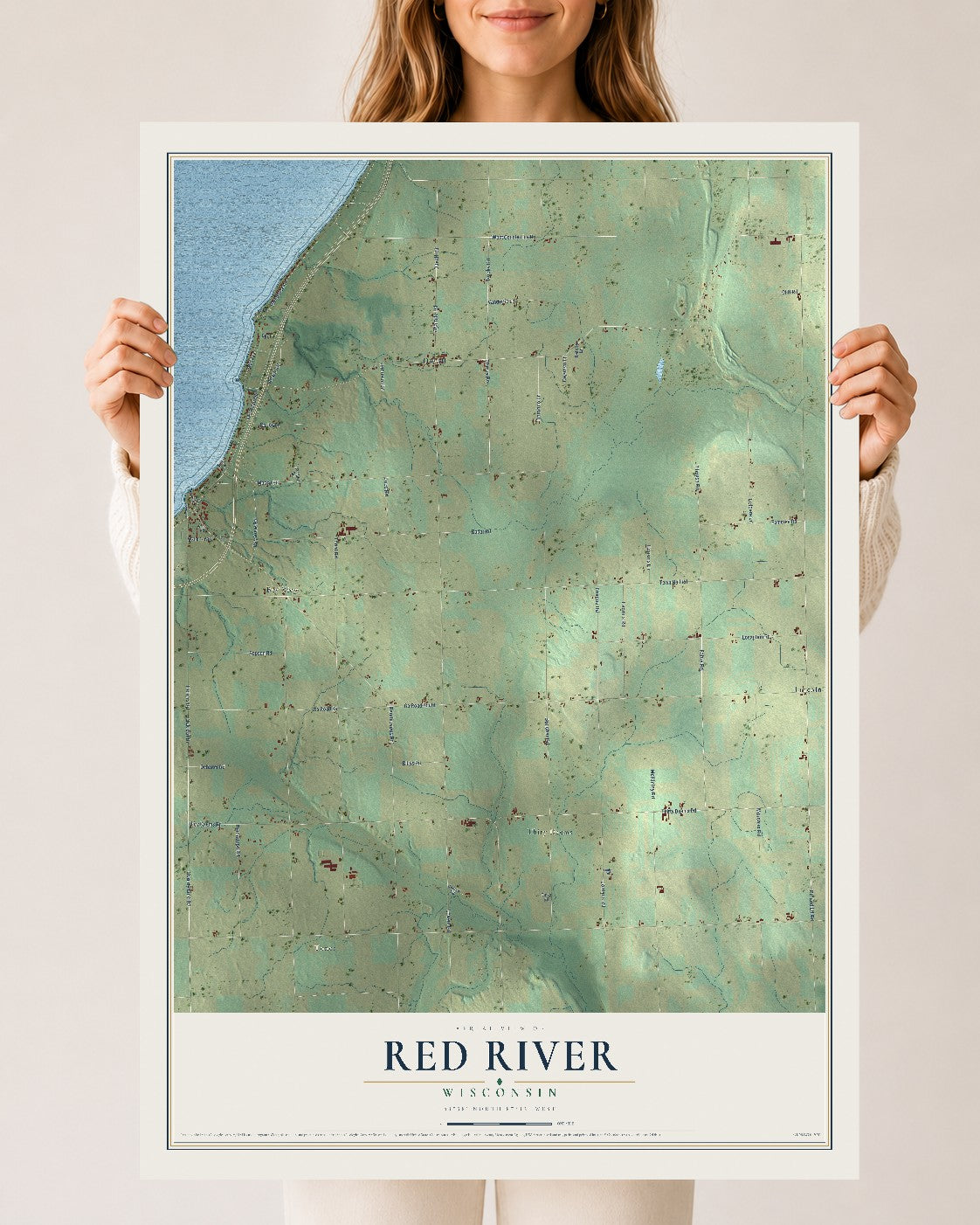 Map of Red River, Wisconsin, 24 x 36 inch unframed archival matte print