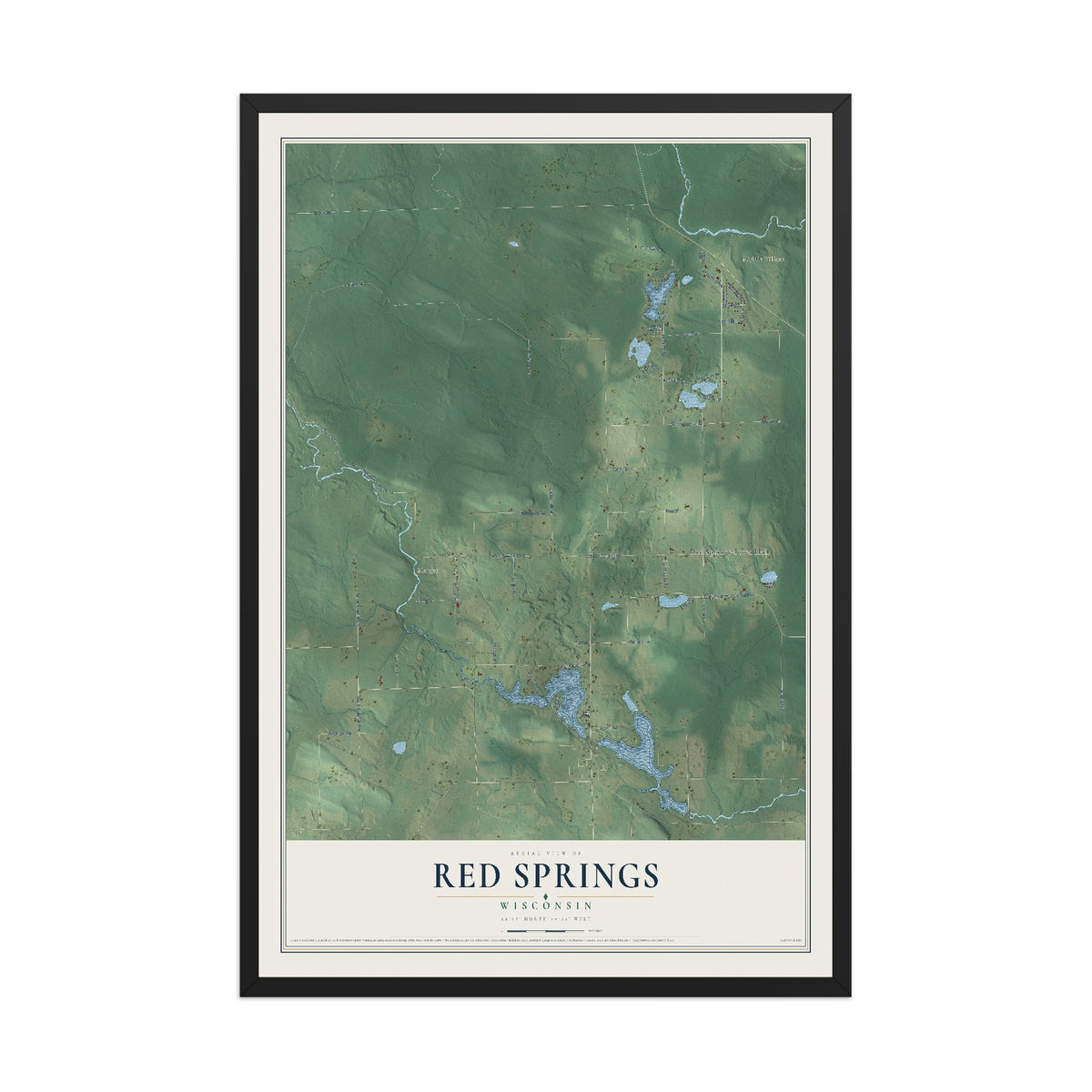Map of Red Springs, Wisconsin, 12 x 18 inch print in a black wood frame