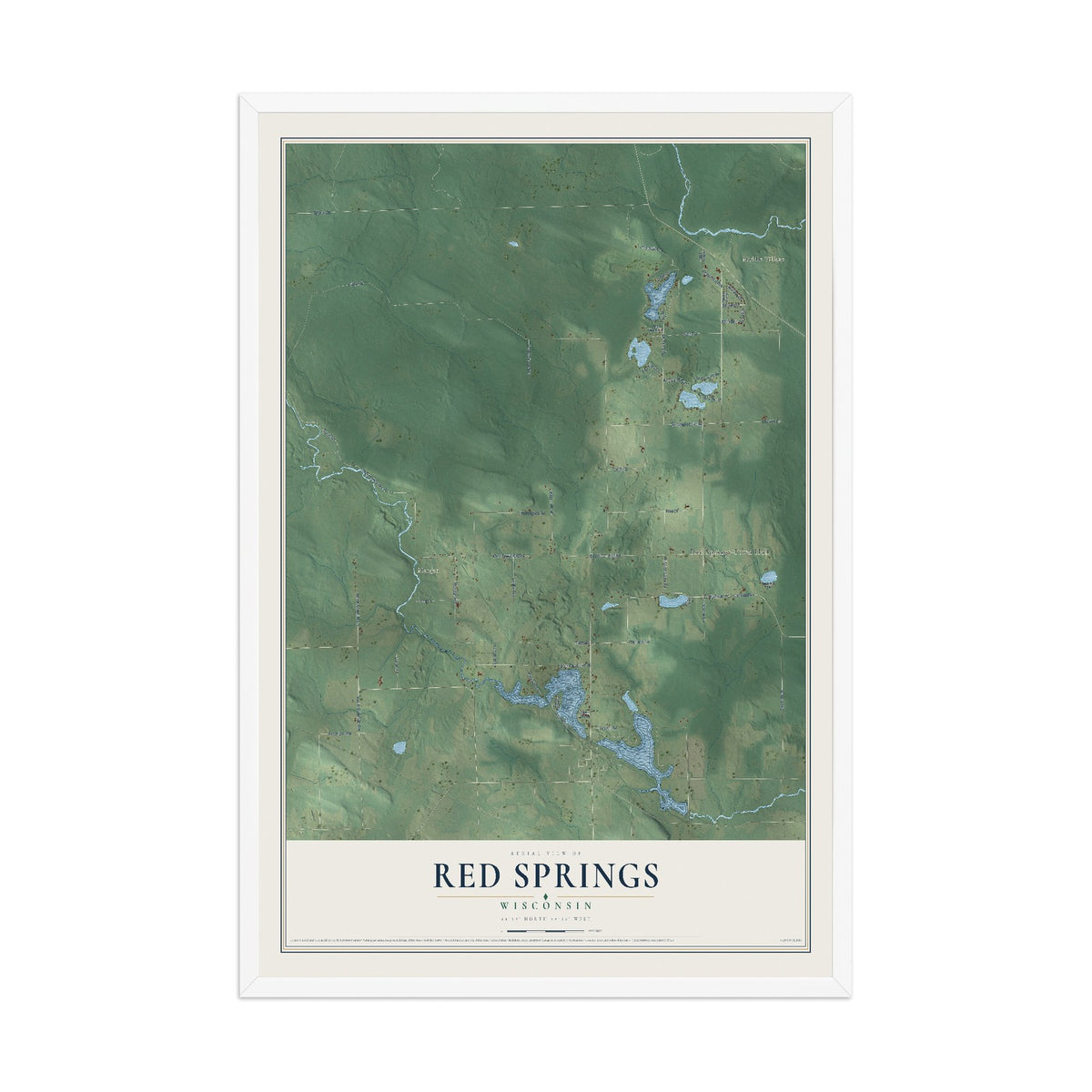 Map of Red Springs, Wisconsin, 12 x 18 inch print in a white wood frame