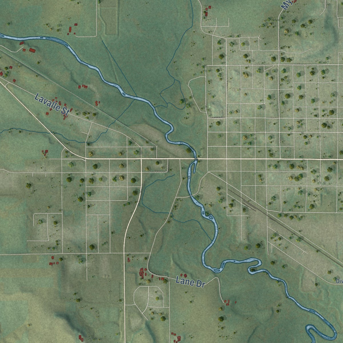 Close-up of the map of the Town of Reedsburg, Wisconsin print showing street and building detail