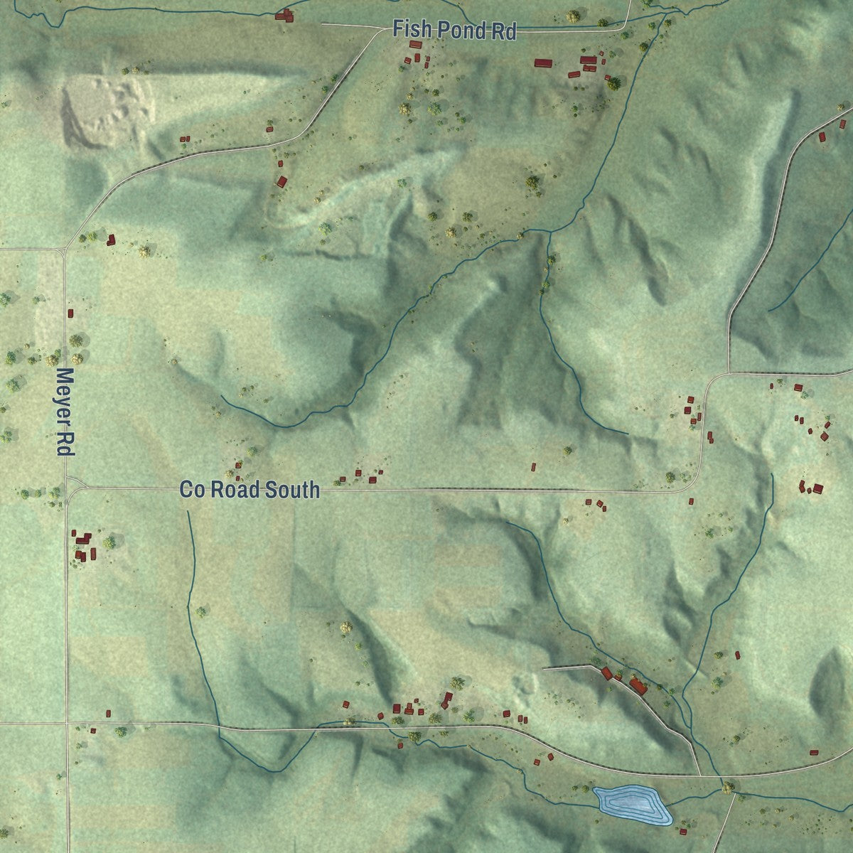 Second close-up of the map of the Town of Reedsburg, Wisconsin print showing more streets and buildings