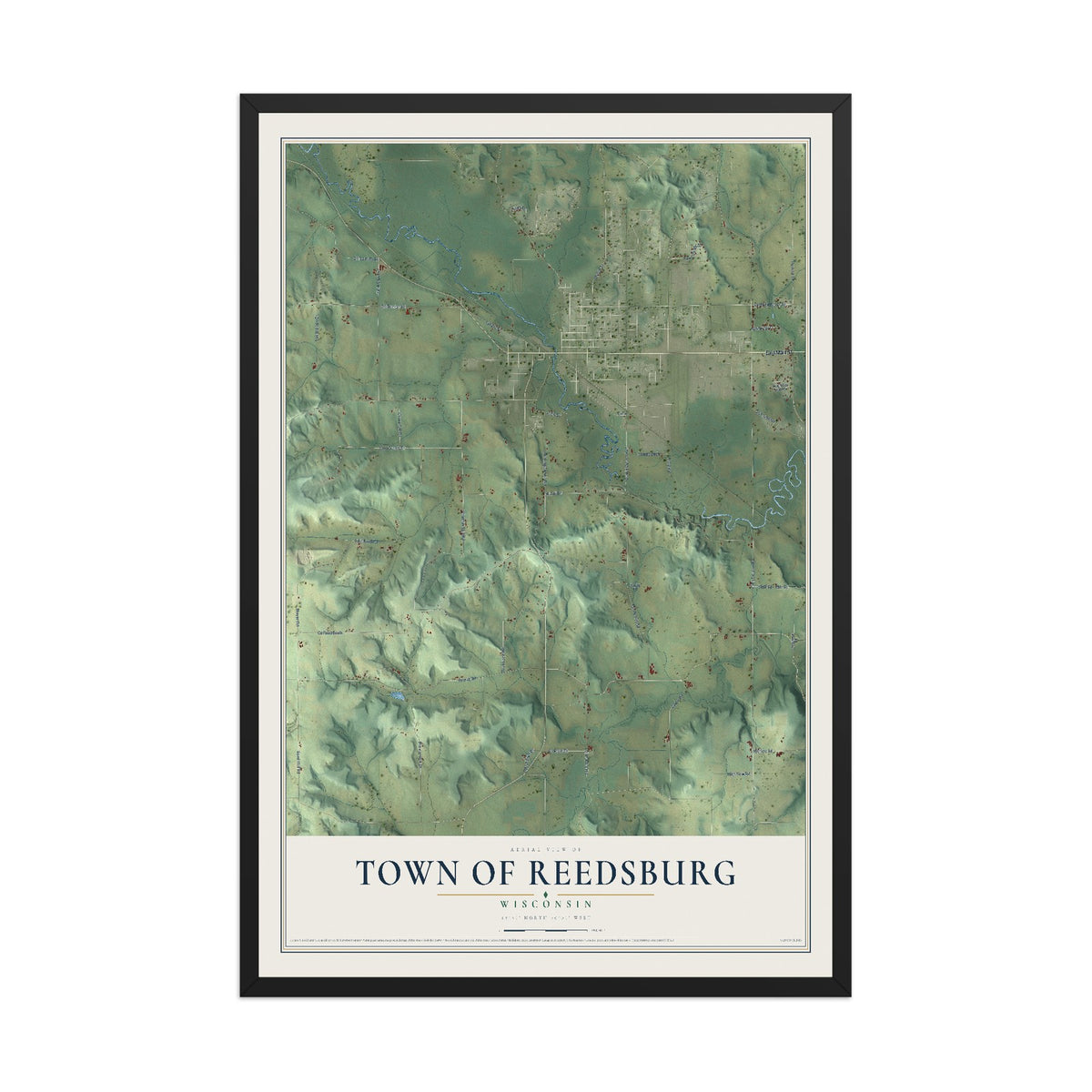 Map of the Town of Reedsburg, Wisconsin, 12 x 18 inch print in a black wood frame