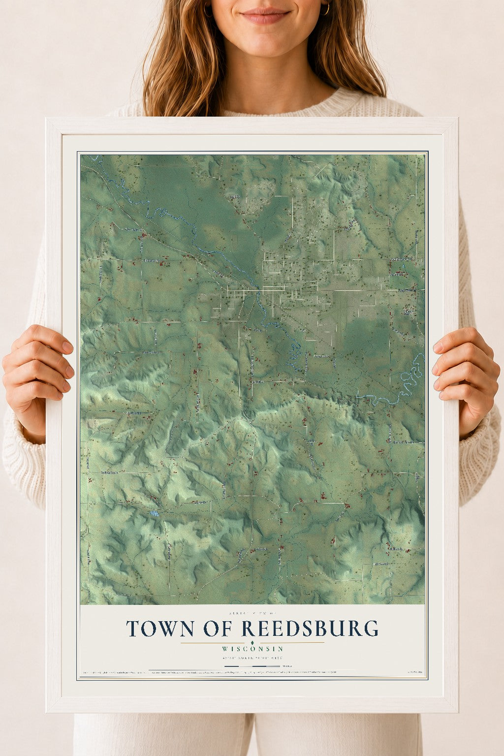 Map of the Town of Reedsburg, Wisconsin, 18 x 24 inch print in a white wood frame