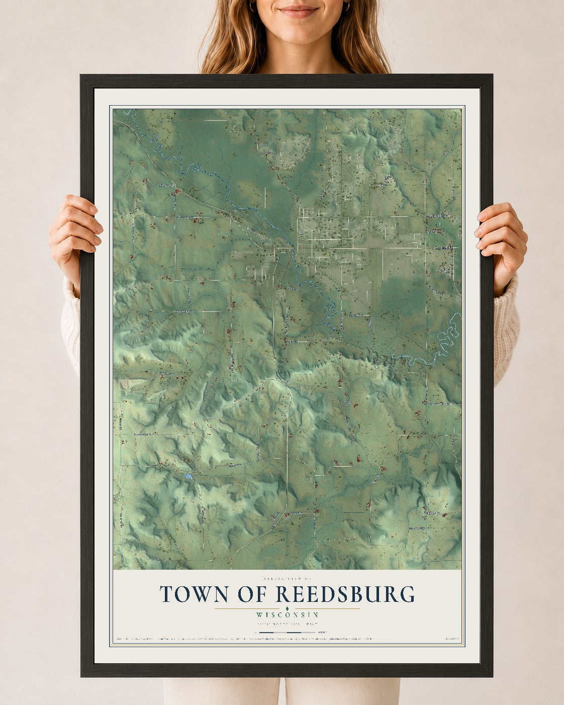 Map of the Town of Reedsburg, Wisconsin, 24 x 36 inch print in a black wood frame