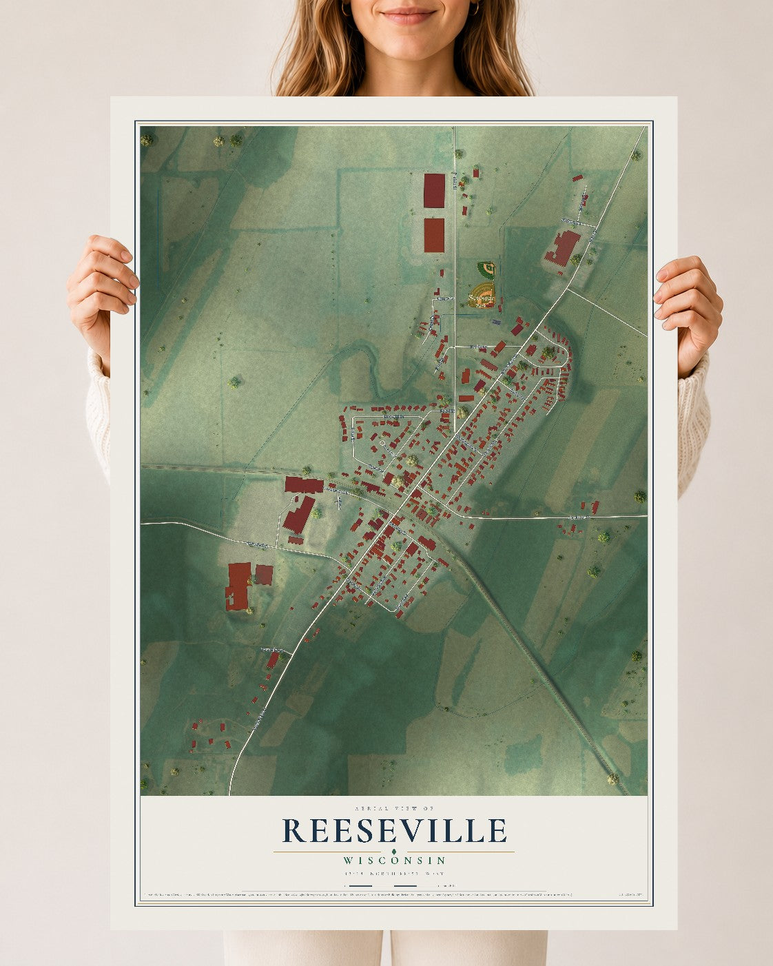 Map of Reeseville, Wisconsin, 24 x 36 inch unframed archival matte print