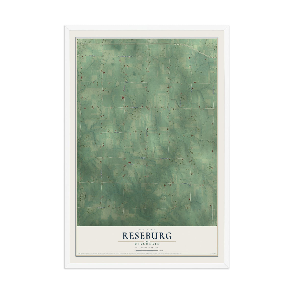 Map of Reseburg, Wisconsin, 12 x 18 inch print in a white wood frame