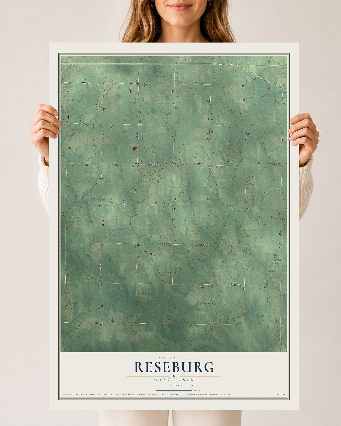 Map of Reseburg, Wisconsin, 24 x 36 inch unframed archival matte print
