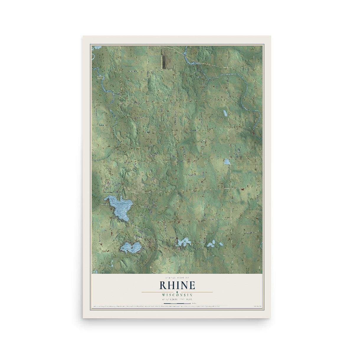 Map of Rhine, Wisconsin, 12 x 18 inch unframed archival matte print