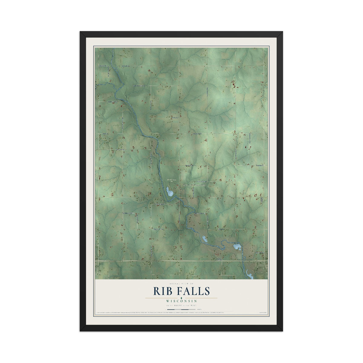 Map of Rib Falls, Wisconsin, 12 x 18 inch print in a black wood frame