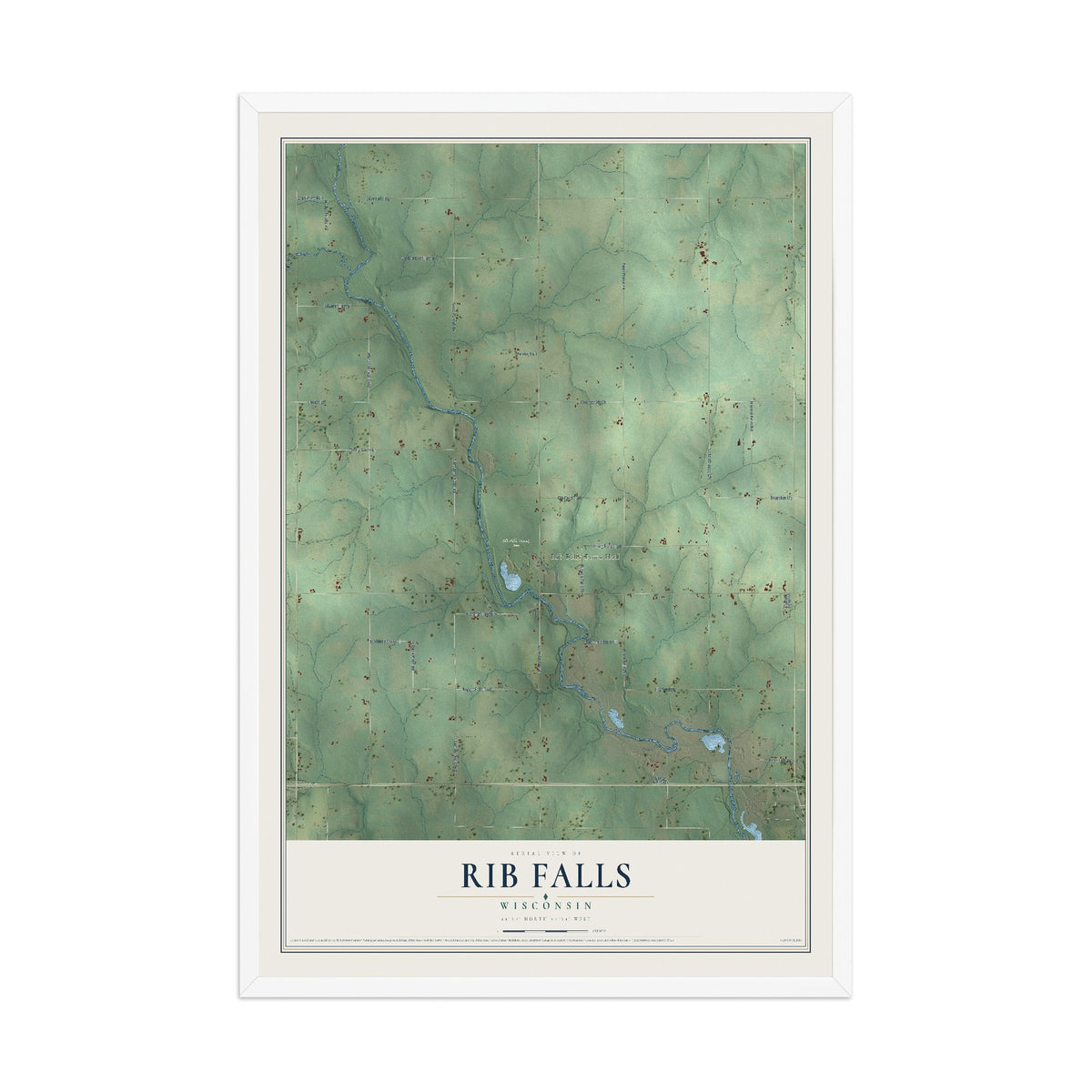 Map of Rib Falls, Wisconsin, 12 x 18 inch print in a white wood frame