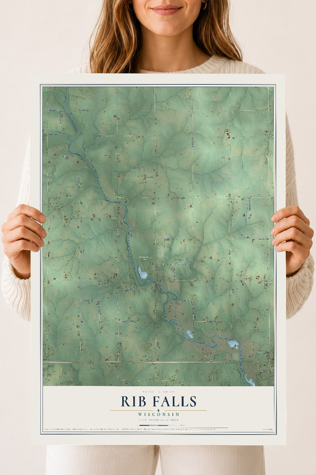 Map of Rib Falls, Wisconsin, 18 x 24 inch unframed archival matte print