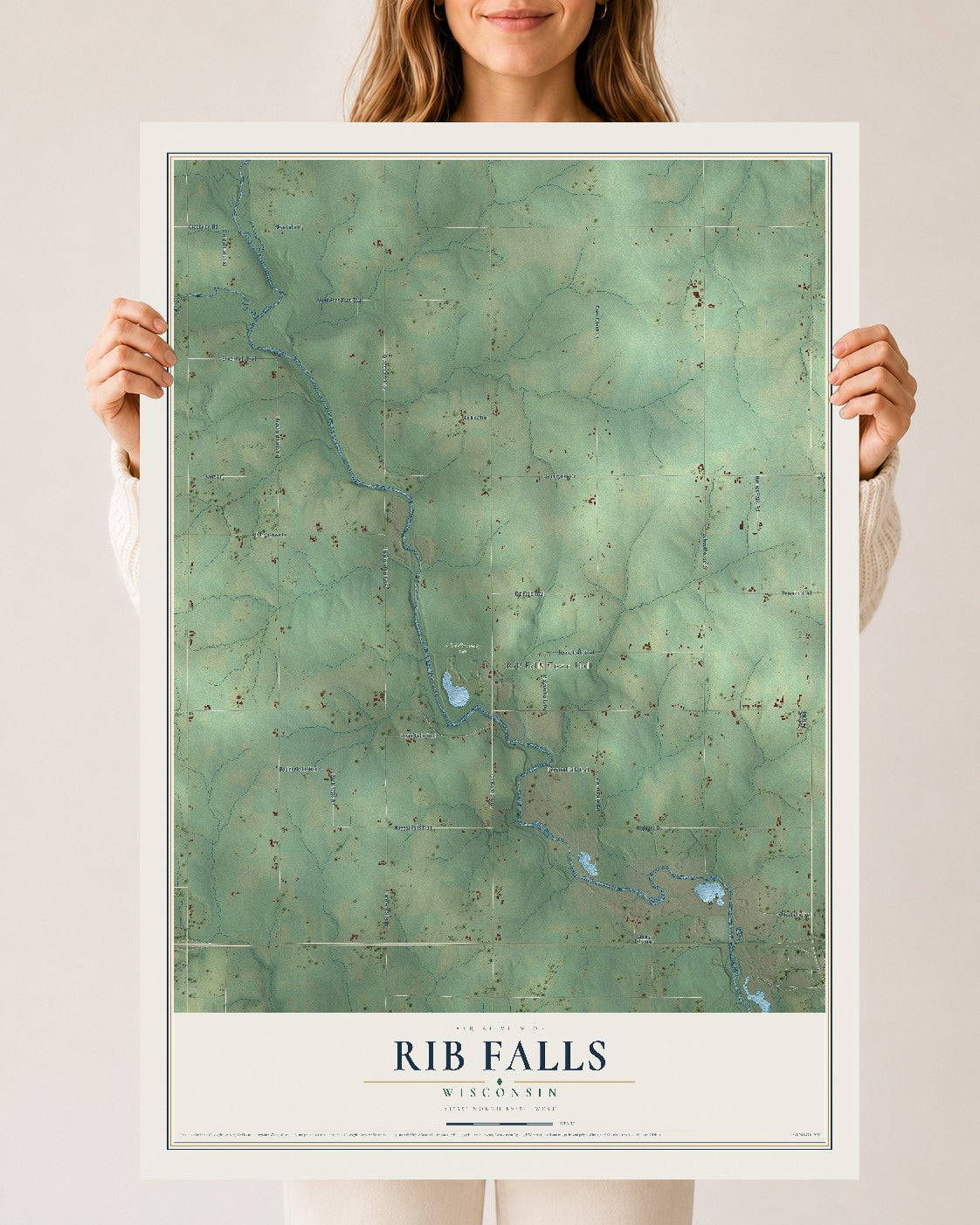 Map of Rib Falls, Wisconsin, 24 x 36 inch unframed archival matte print