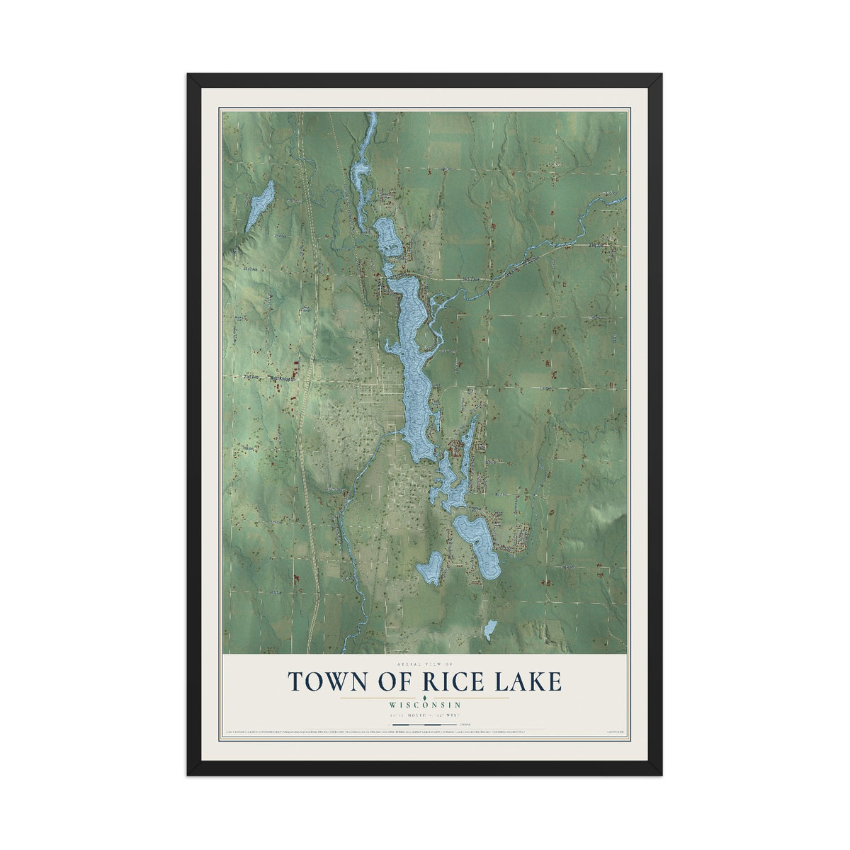 Map of the Town of Rice Lake, Wisconsin, 12 x 18 inch print in a black wood frame