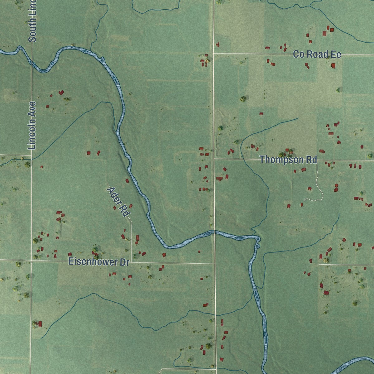 Second close-up of the map of Richfield, Wood County, Wisconsin print showing more streets and buildings