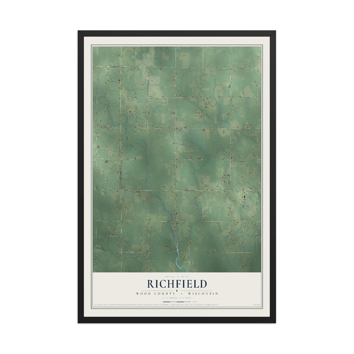Map of Richfield, Wood County, Wisconsin, 12 x 18 inch print in a black wood frame