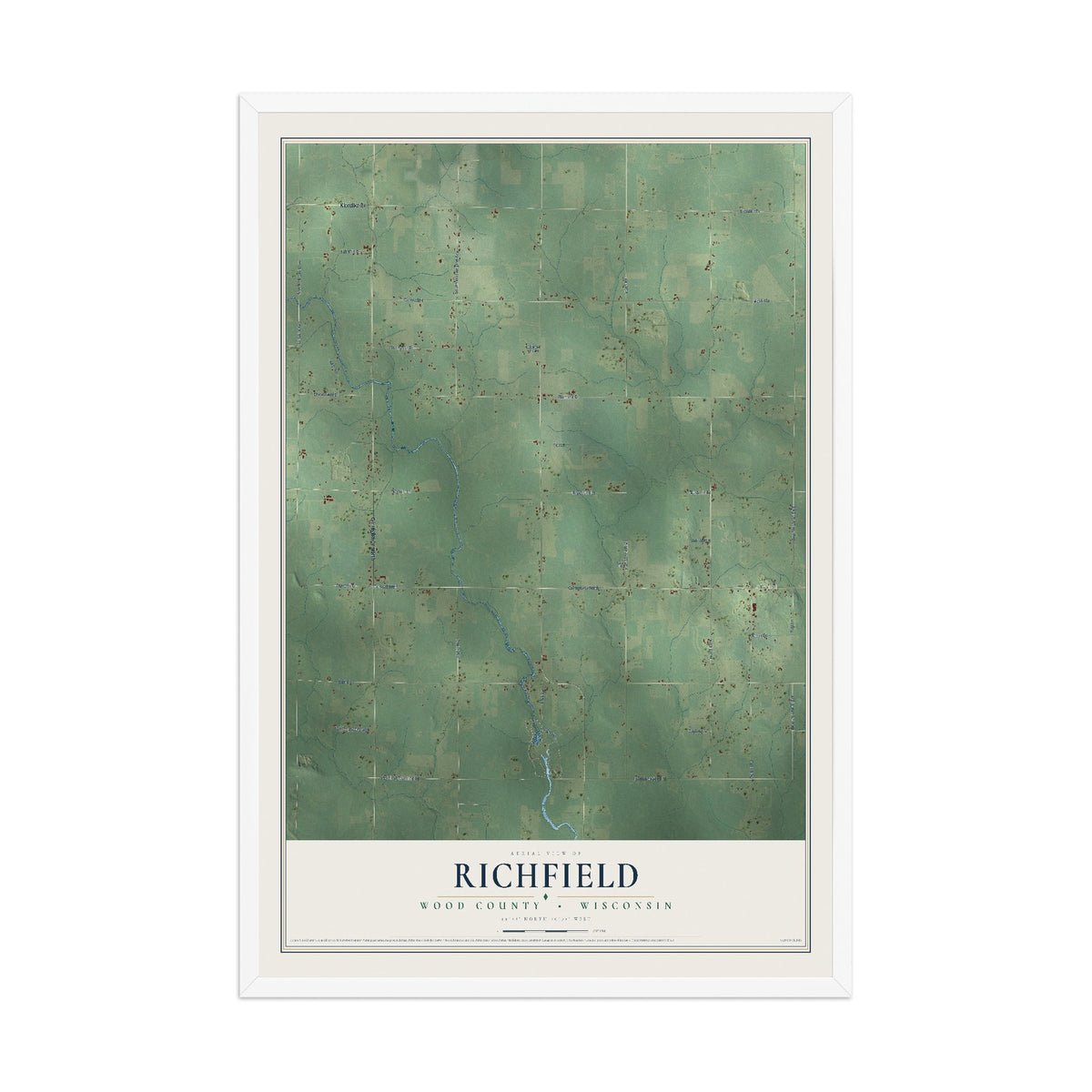 Map of Richfield, Wood County, Wisconsin, 12 x 18 inch print in a white wood frame
