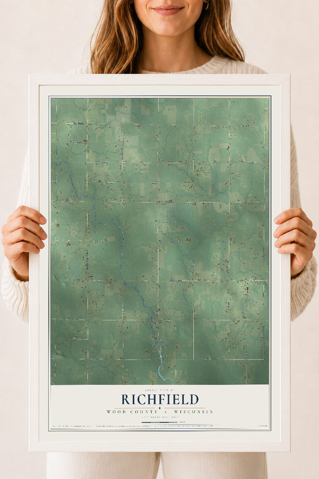Map of Richfield, Wood County, Wisconsin, 18 x 24 inch print in a white wood frame