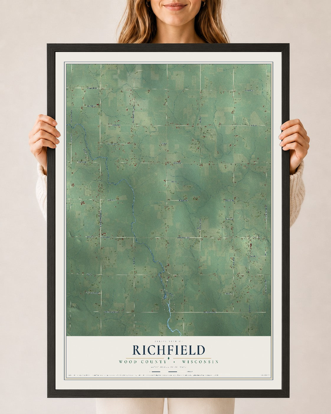 Map of Richfield, Wood County, Wisconsin, 24 x 36 inch print in a black wood frame
