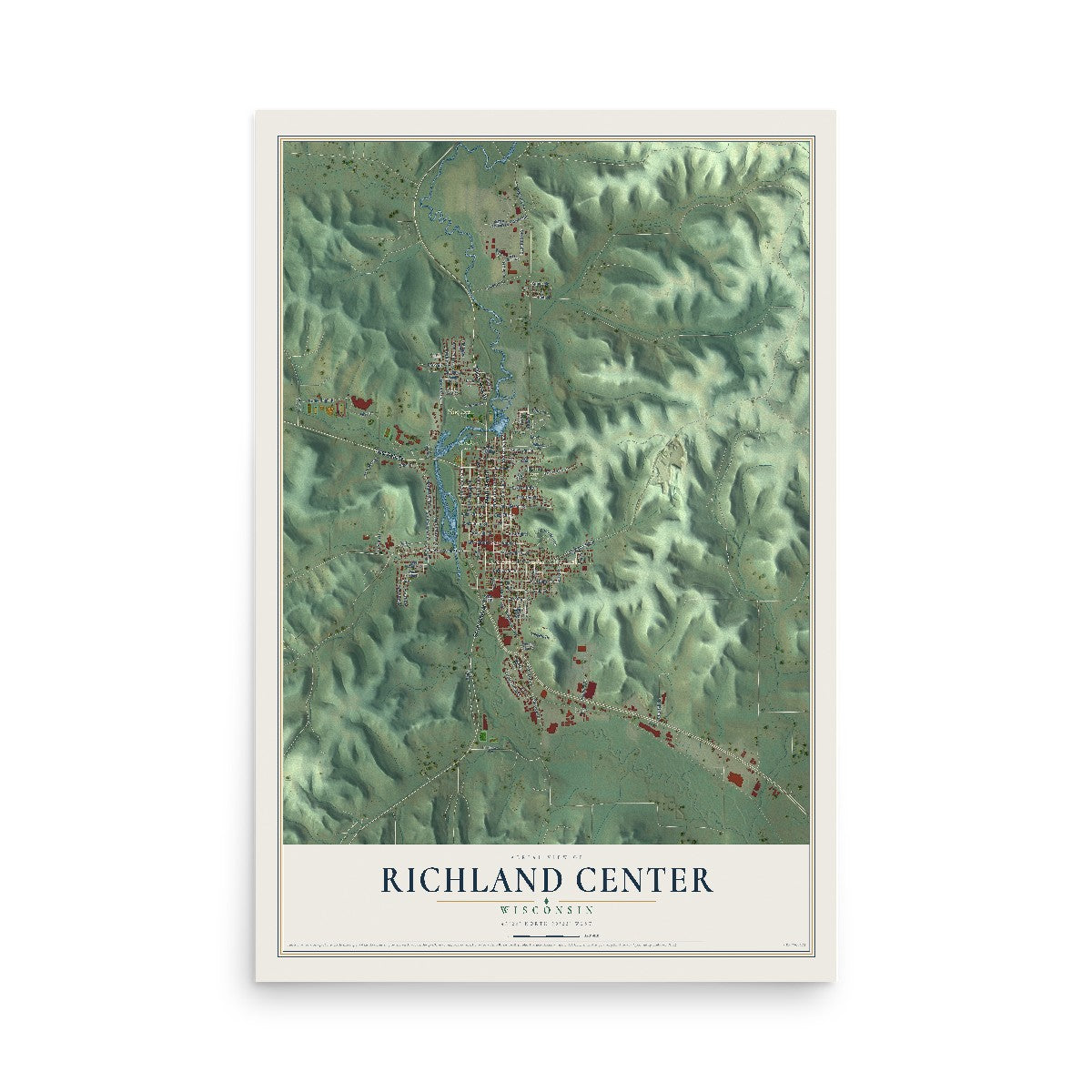 Map of Richland Center, Wisconsin, 12 x 18 inch unframed archival matte print