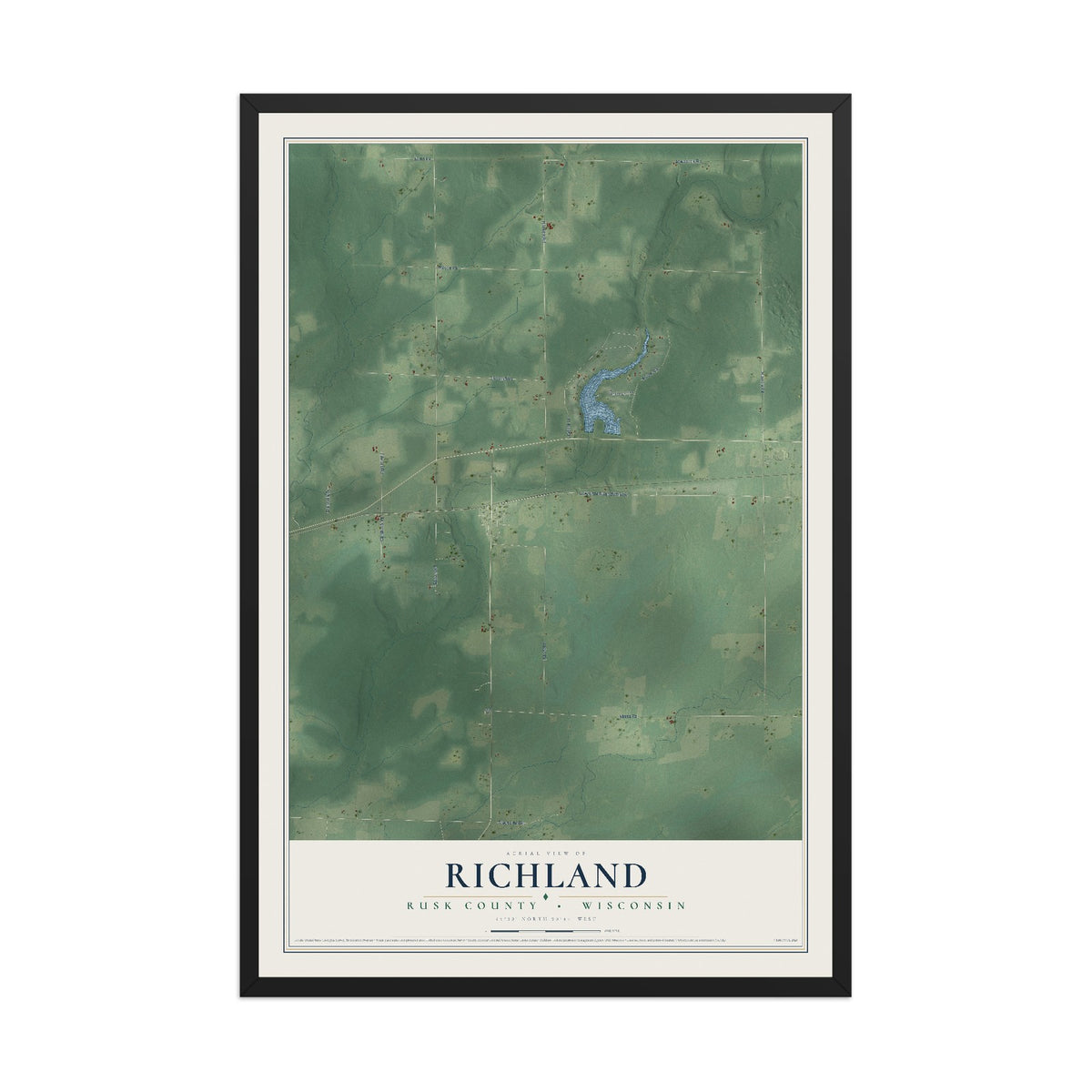 Map of Richland, Rusk County, Wisconsin, 12 x 18 inch print in a black wood frame