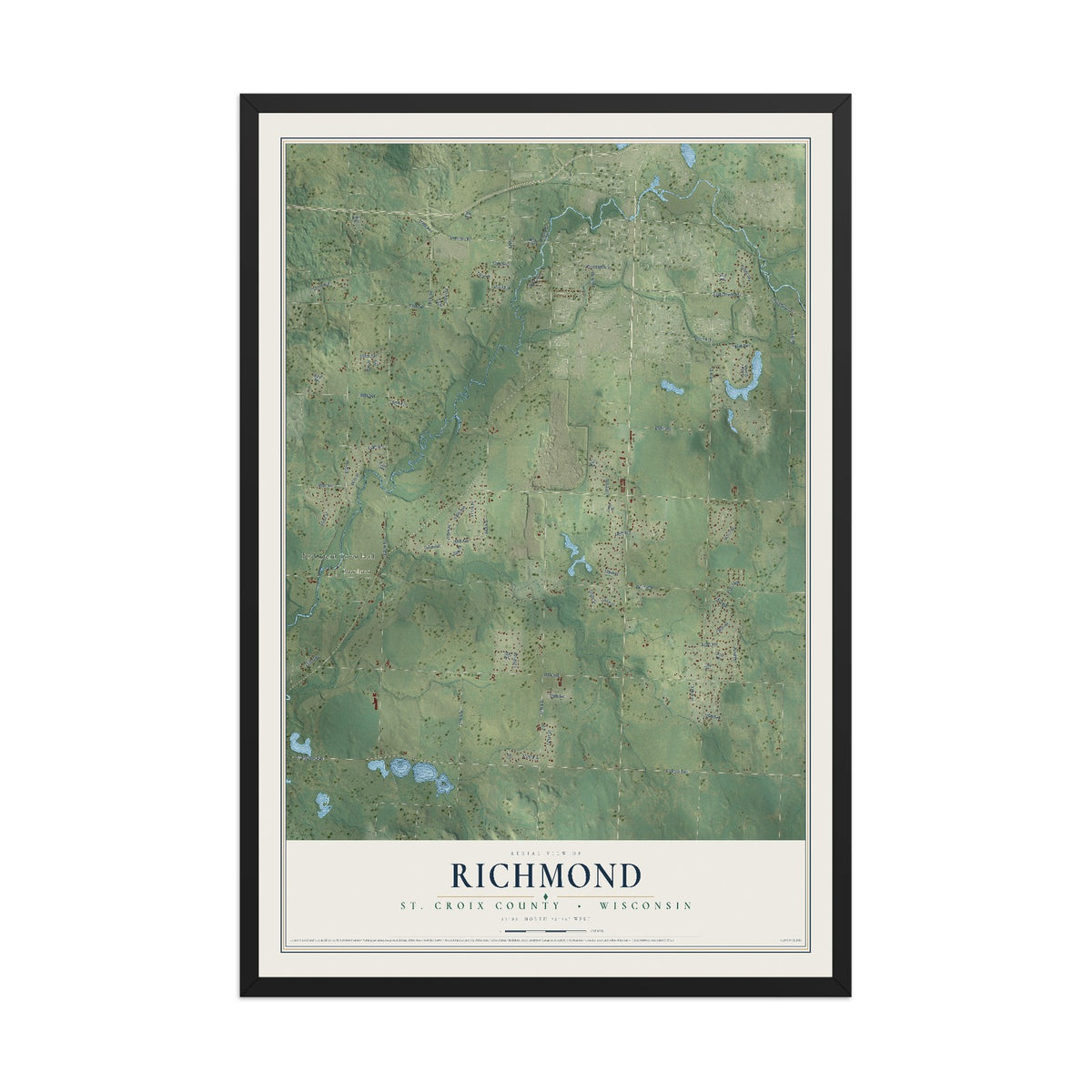 Map of Richmond, St. Croix County, Wisconsin, 12 x 18 inch print in a black wood frame
