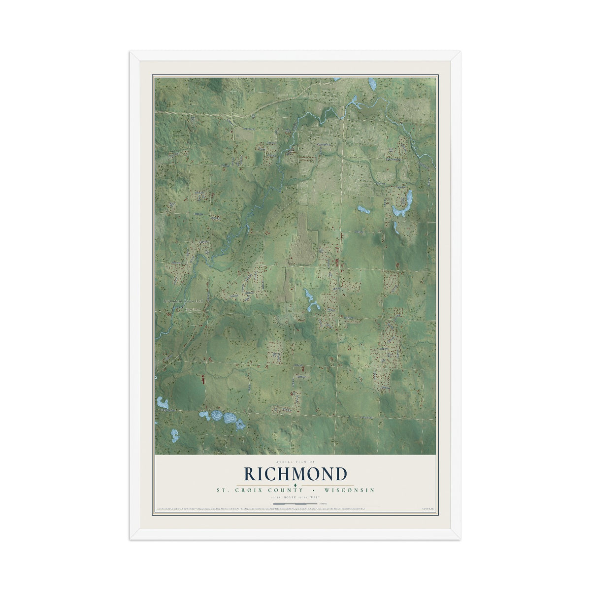 Map of Richmond, St. Croix County, Wisconsin, 12 x 18 inch print in a white wood frame