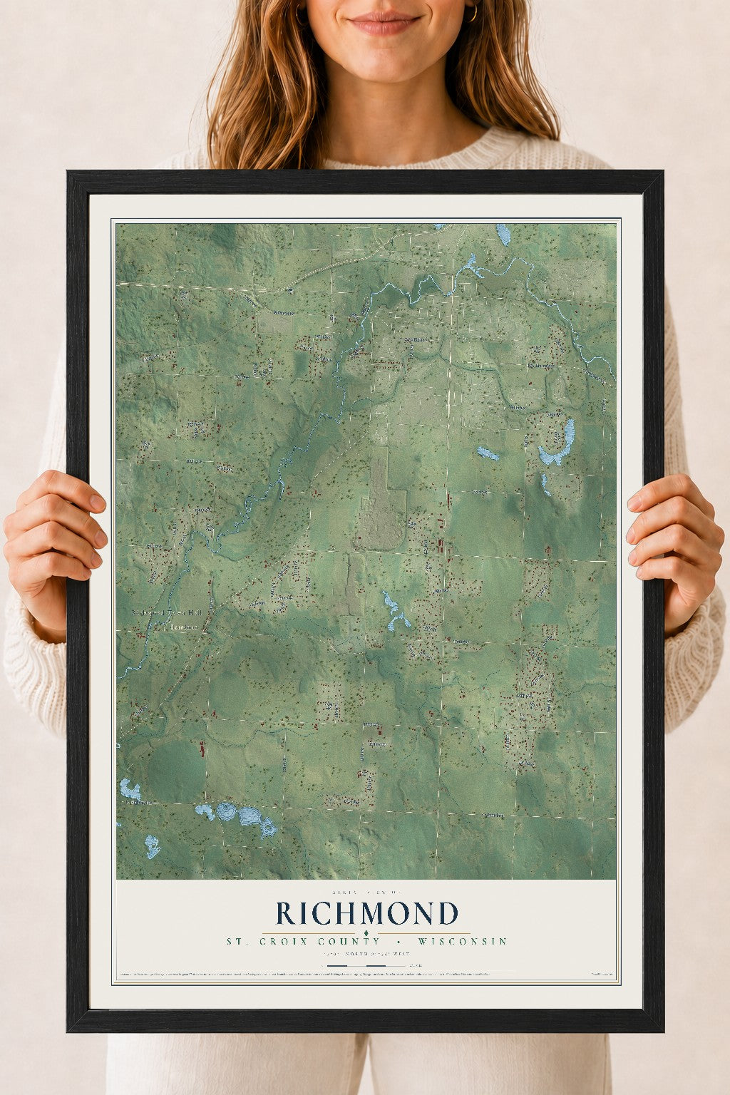 Map of Richmond, St. Croix County, Wisconsin, 18 x 24 inch print in a black wood frame