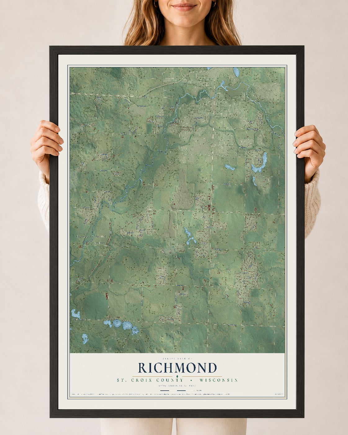 Map of Richmond, St. Croix County, Wisconsin, 24 x 36 inch print in a black wood frame