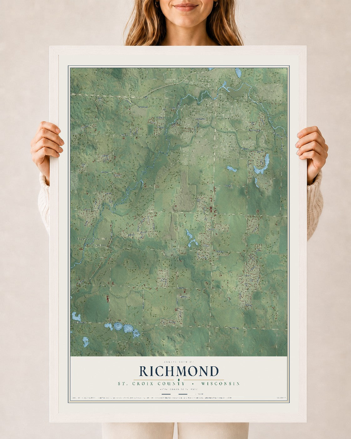 Map of Richmond, St. Croix County, Wisconsin, 24 x 36 inch print in a white wood frame