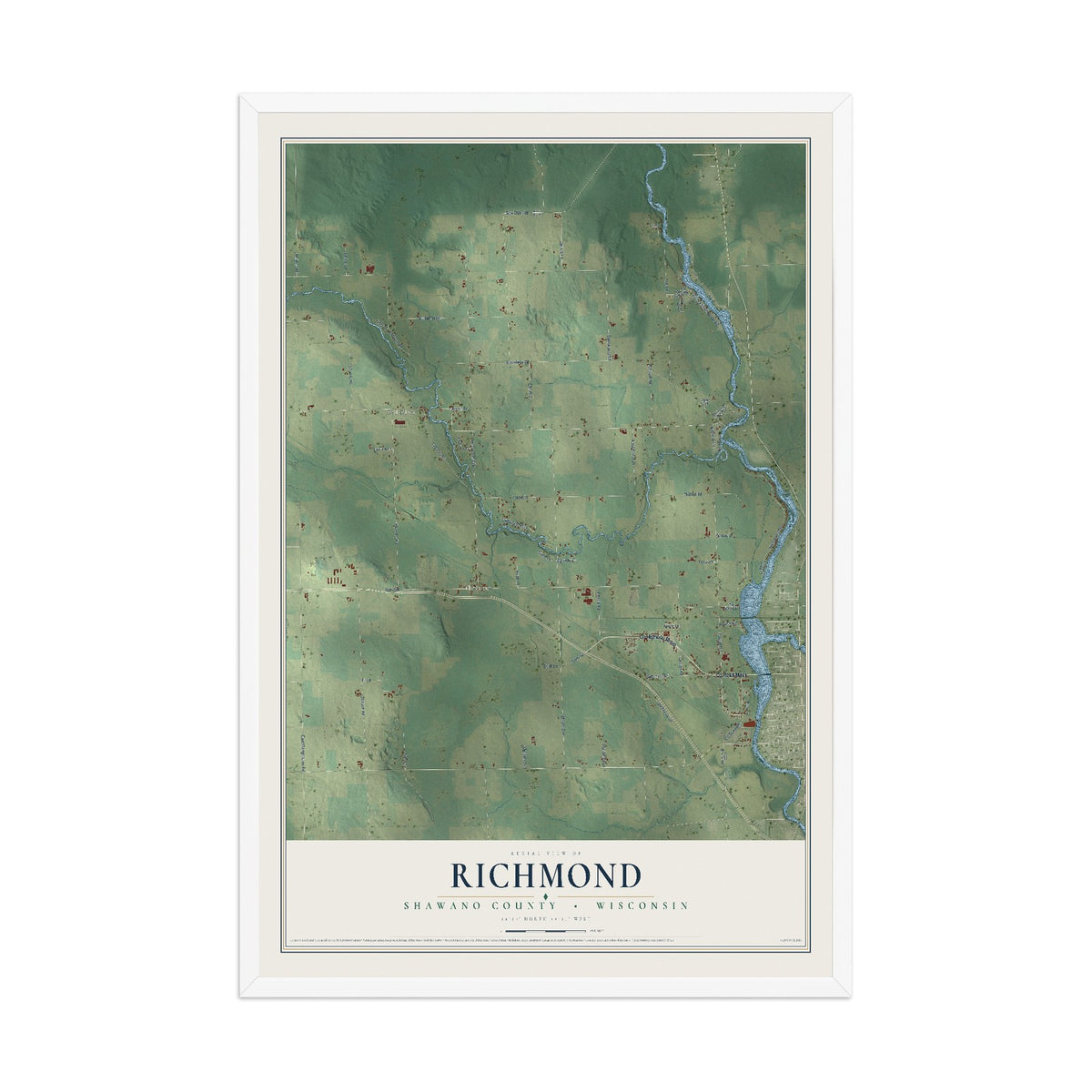 Map of Richmond, Shawano County, Wisconsin, 12 x 18 inch print in a white wood frame