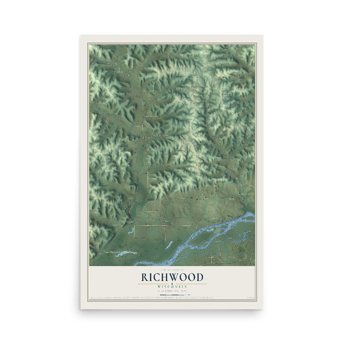 Map of Richwood, Wisconsin, 12 x 18 inch unframed archival matte print