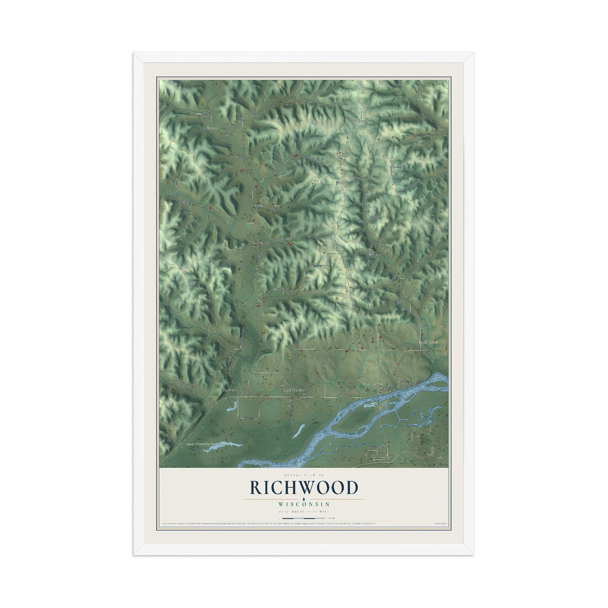 Map of Richwood, Wisconsin, 12 x 18 inch print in a white wood frame