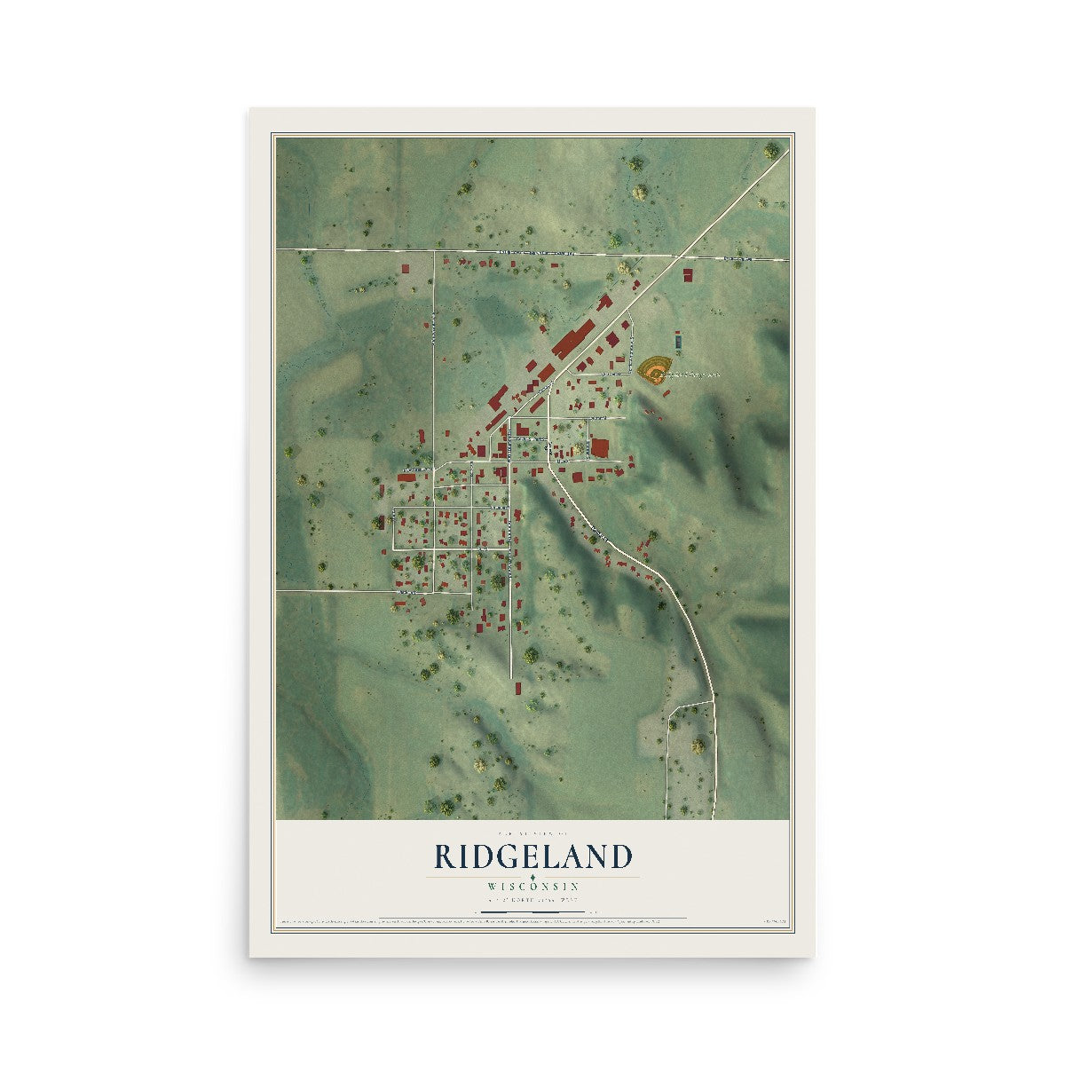 Map of Ridgeland, Wisconsin, 12 x 18 inch unframed archival matte print