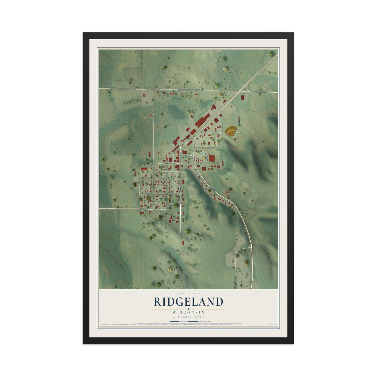 Map of Ridgeland, Wisconsin, 12 x 18 inch print in a black wood frame