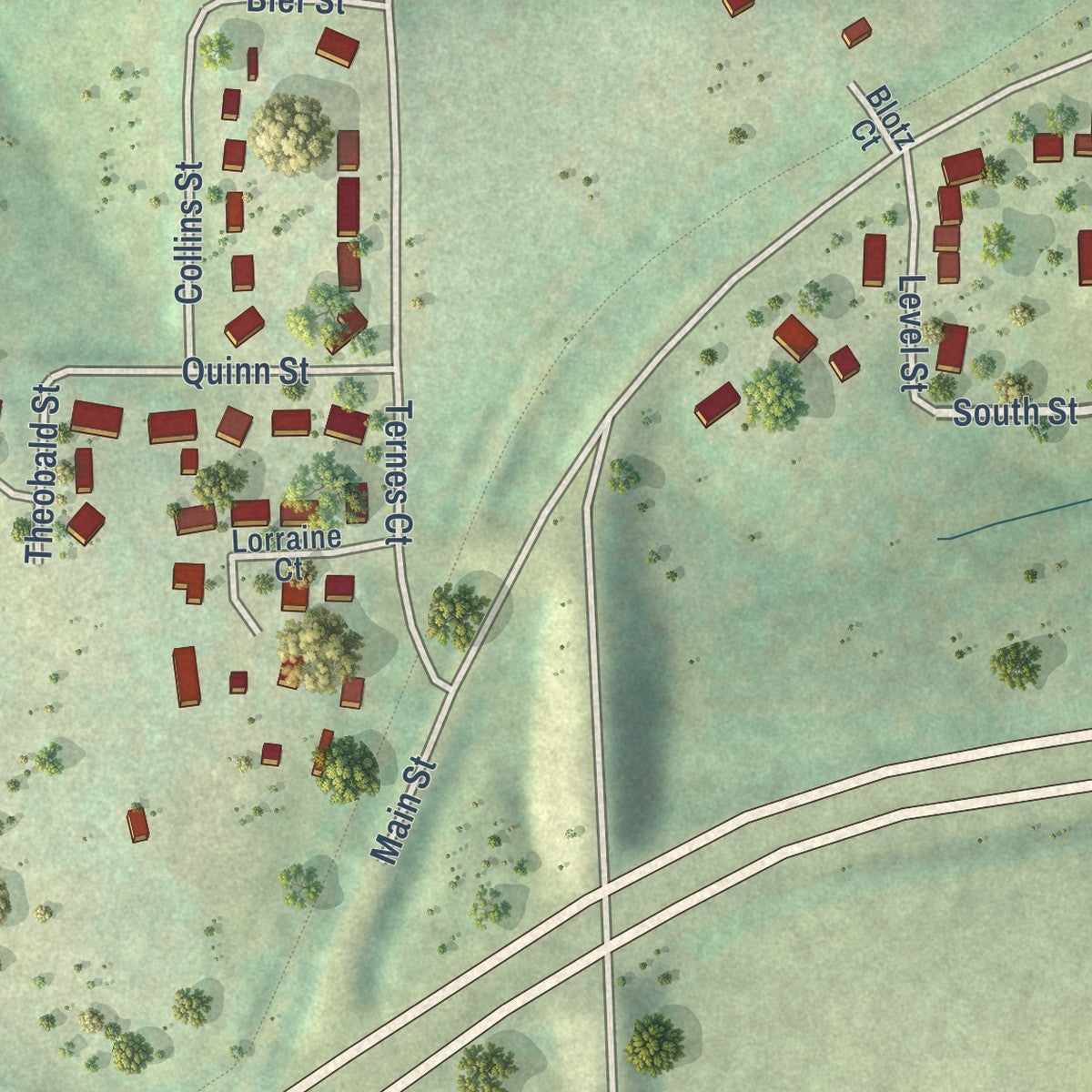 Second close-up of the map of Ridgeway, Wisconsin print showing more streets and buildings