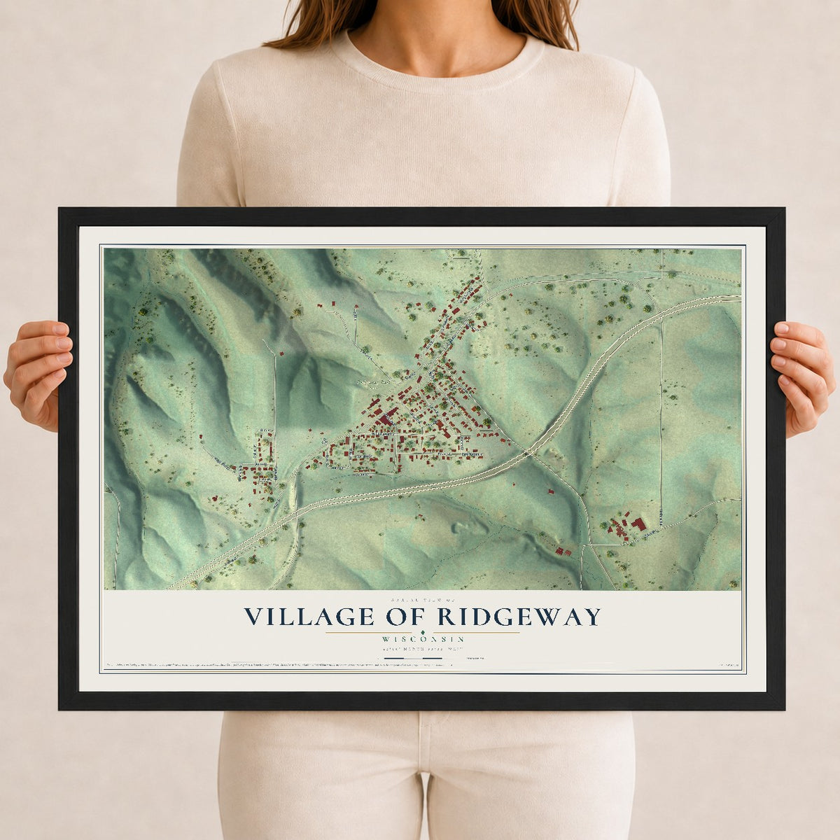 Map of Ridgeway, Wisconsin, 12 x 18 inch print in a black wood frame