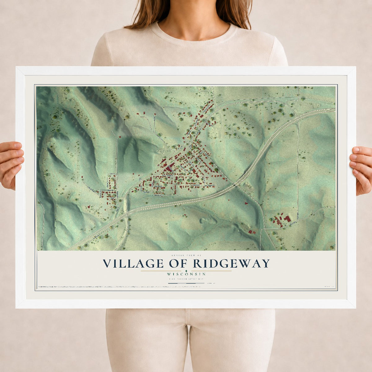 Map of Ridgeway, Wisconsin, 18 x 24 inch print in a white wood frame