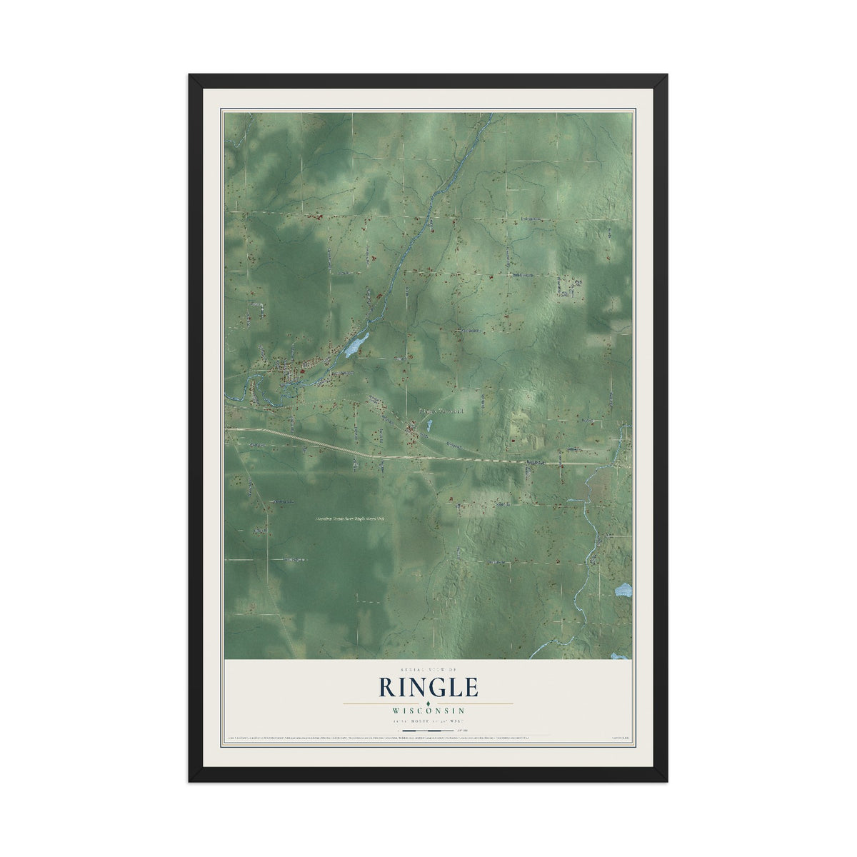 Map of Ringle, Wisconsin, 12 x 18 inch print in a black wood frame