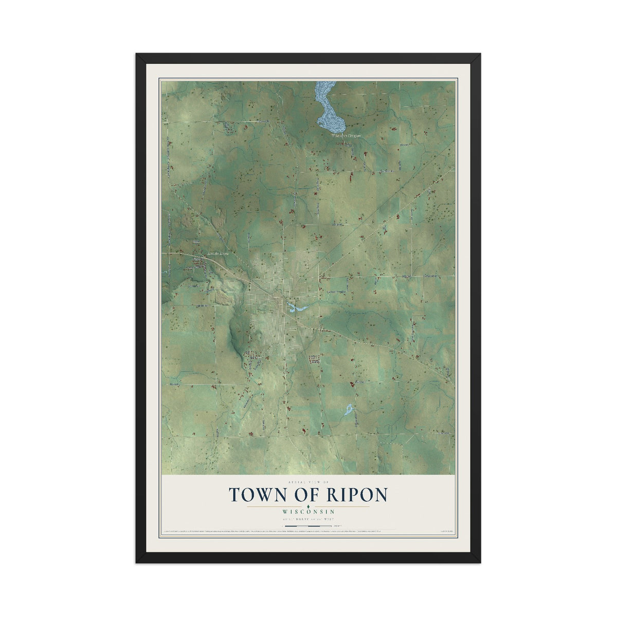 Map of the Town of Ripon, Wisconsin, 12 x 18 inch print in a black wood frame