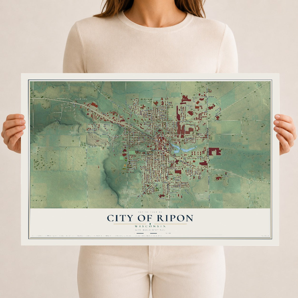 Map of Ripon, Wisconsin, 12 x 18 inch unframed archival matte print